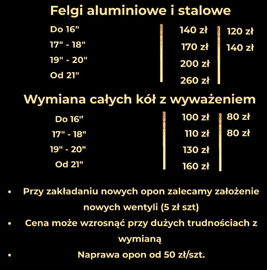 Cennik wulkanizacja